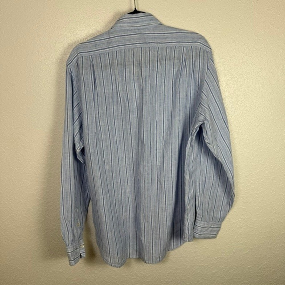 Polo Ralph Lauren Linen Button Down Shirt Striped Long Sleeve Blue Size Large - Picture 5 of 12